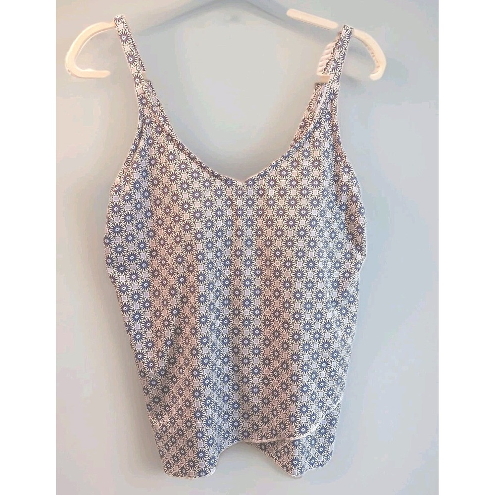 Lands' End Swim Tankini Women's Size M (10-12) Purple Floral Print V-Neck
